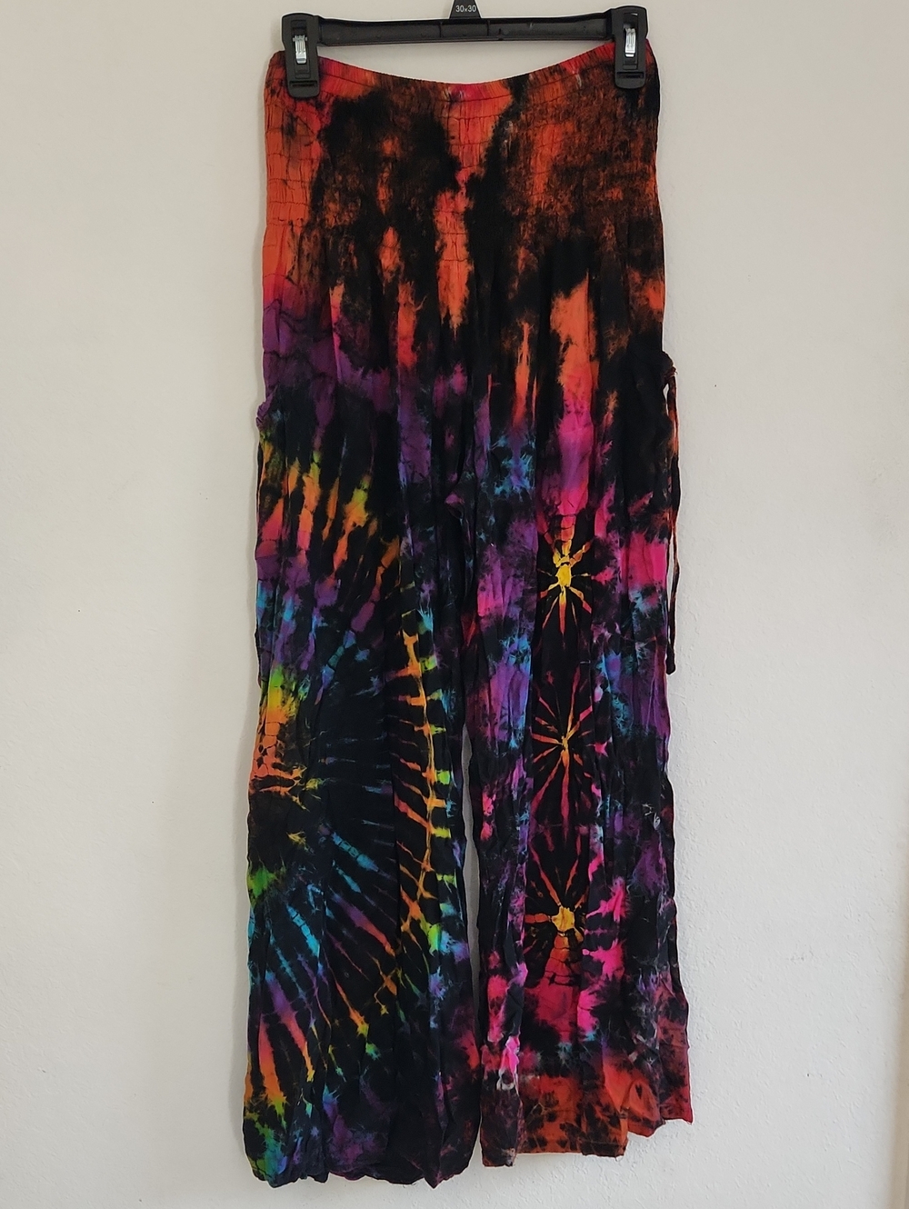 Hippie Boho Festival Tie Dye Smocked Waist Harem Pants Wide Leg Size Large